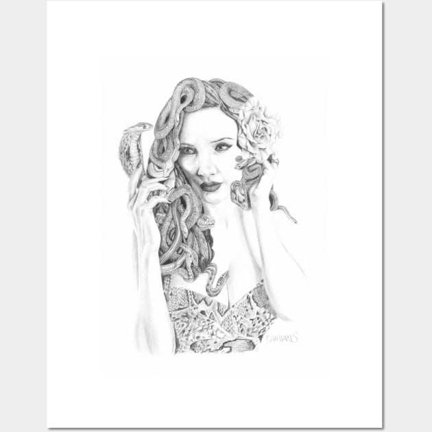 Medusa pin up babe ink drawing Wall Art by DamiansART